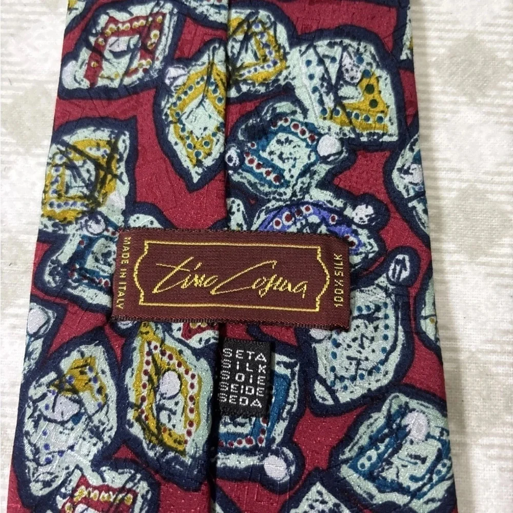 Tino Cosma 100% Italian Silk Necktie Red And Blue Pattern